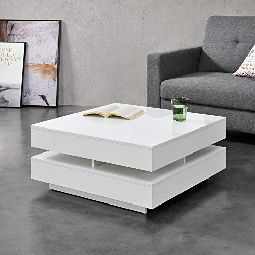 [en.casa] Couchtisch 'Märsta' 75x75x35,5 cm Beistelltisch mit Ablagefächern Sofatisch Tisch Spanplatte Weiß