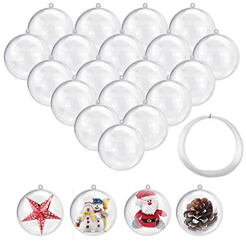 CODIRATO 30 Stück 6cm Acrylkugeln Durchsichtige Weihnachtskugeln Transparent Dekokugel Christbaumkugeln zum Befüllen Teilbar Dekokugel Kunststoffkugeln mit Seil für Weihnachtsbaum Hochzeit Deko