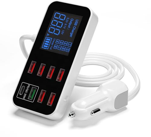 docooler Caricabatteria Auto, Veloce A9S Display LCD Multi USB a 8 Porte Caricabatteria da 12 V Hub USB per Tablet DVR