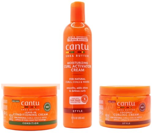 Cantu Shea Butter Moisturizing Curl Activator Cream, Leave-In Conditioning and Coconut Curling Treatment Combo (Set of 3)