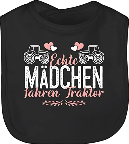Shirtracer Baby Lätzchen - Bagger und Co. - Echte Mädchen fahren Traktor weiß/rosa - Unisize - Schwarz - fahrzeuge trecker sabberlatz flugzeugen für landwirte kinderlatz latz babylätzchen kinderlätze