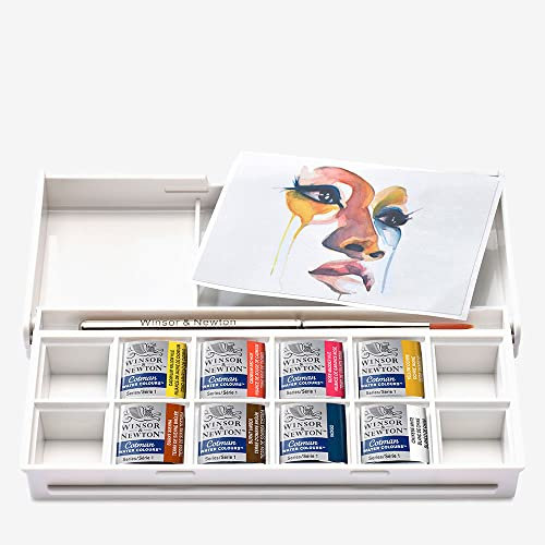 Winsor & Newton 0390670 Cotman Aquarellfarben im Set, Lebendige Aquarellfarben mit ausgezeichneter Transparenz im 8 Farben Set mit Taschenpinsel - Porträts