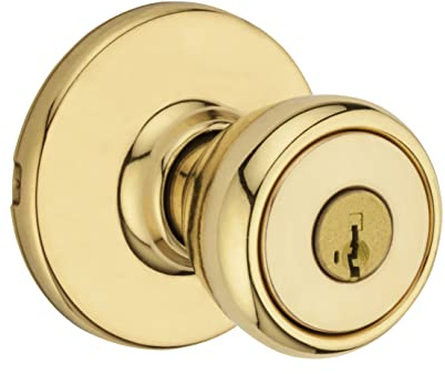 Kwikset Tylo Türknauf mit Schloss und Schlüssel, sicherer Schlüsselgriff außen, Vordereingang und Schlafzimmer, poliertes Messing, bruchsicher, SmartKey Rekey Sicherheit