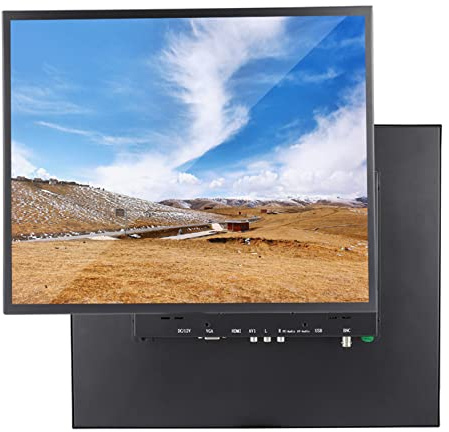 Monitor CCTV Portatile, Schermo Grande da 19 Pollici HD 1280x1024 TFT Touch Screen Resistivo Monitor Industriale Interamente in Metallo, Installazione a Parete con Rack VESA, con Telecomando,(EU)