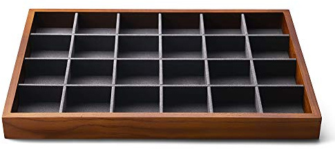 Oirlv Wooden 24 Compartments Jewellery Tray Dark Grey Microfiber Lining