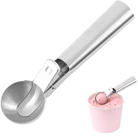 Premier Housewares Barron Stainless Steel Ice Cream Scoop with Trigger | Stainless steel, trigger release, matte finish, easy-grip handle, 18cm, dishwasher safe, ideal for ice cream & sorbet