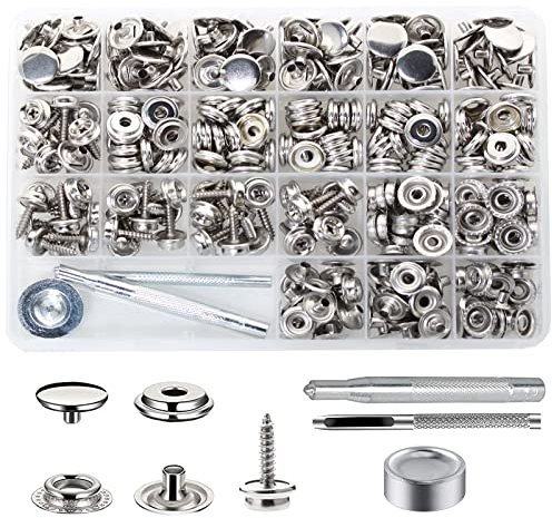 BetterJonny 350-teiliges Druckknopf-Set, 15 mm Edelstahl-Schrauben, Druckknöpfe, Marinequalität, Leinen-Verschluss, Druckknopf-Kappe mit 3 Einstellwerkzeugen, Material: Lochstanzer für DIY