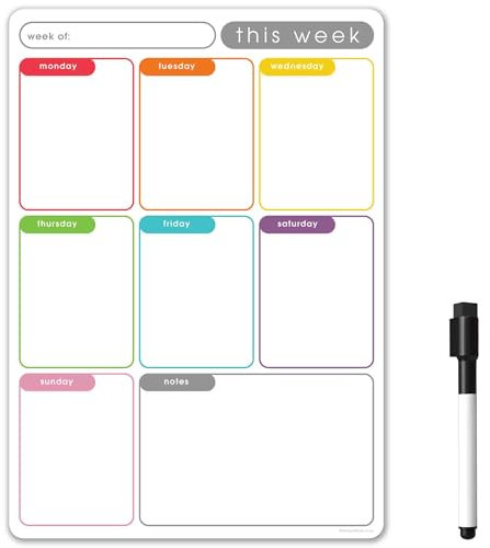 The Magnet Shop Pizarra magnética de planificación semanal para la nevera, Planificador de comidas, calendario o pizarra de notas | Planificar tareas familiares o de negocios [42 x 30cm] Multicolor A3