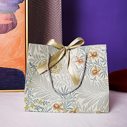 4 sacchetti regalo eleganti con motivo a gigli, 36 x 25 x 12 cm, con manici, sacchetto regalo per compleanno, matrimonio, festa, Natale, nastro oro