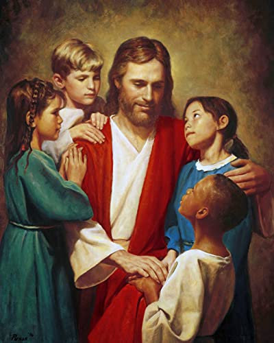 LBMED Leinwand Druck Poster Jesus Christus mit religiösen Kindern für Raumdekoration Wandkunst Kunstwerk Malerei Kunstdrucke Bild 15.7x23.6(40x60cm) Kein Rahmen