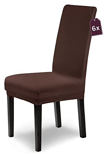 Scheffler Home Stuhlhussen Leni Vellina Baumwolle-Touch Braun 6er Set – Elastische & waschbare Stuhlbezüge Hussen für Freischwinger & Esszimmerstühle – Öko-Tex Zertifiziert