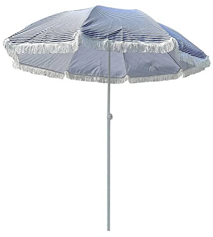 Ombrellone Da Spiaggia Leggero, Ombrellone Da Giardino Per Esterni, Protezione UV UPF 50+, Ombrellone Da 2 Metri Con Frange, Piccolo Ombrellone Rotondo A Strisce Fresche, Per Spiaggia/piscina/patio