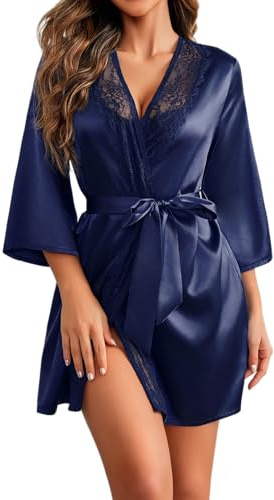 Avidlove Women Short Satin Kimono Robe Lingerie Nightgown Sleepwear Silk Bathrobe Pure Color