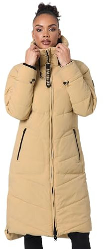 MARIKOO Damen Winterjacke Stepp Winter Jacke gesteppter Wintermantel warm lang Mantel [B949-Benik-Beige-Gr.M]