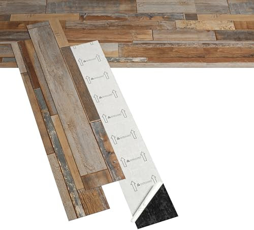 AMBULABO Wood Effect Vinyl Self Adhesive Floor Planks – 36pcs (5m²) for Quick Peel and Stick Flooring (Rustic Blue)