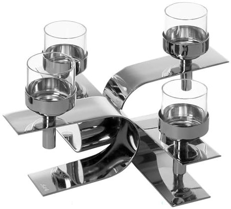 Fink PASSIONA, Teelichthalter, 4-flammig, Glas, glatt, silberfarben, L. 30 cm, B. 30 cm, D. 30 cm