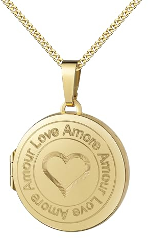 JEVELION Goldmedaillon Medaillon Anhänger für 2 Bilder 8 Karat 333 Gold Bild Amulett rund zum Öffnen für Damen und Mädchen mit Halskette und Schmuck-Etui Mit Kette - Kettenlänge 45 cm.