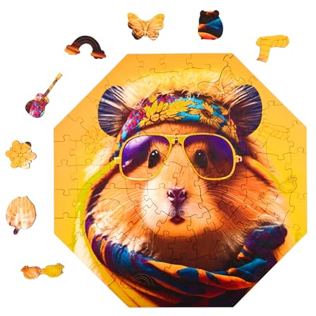 Milliwood Holzpuzzle - Hippi Hamster - 90 Teile - Puzzle Winter ab 5 Jahren - Mandala Puzzle für Erwachsene und Kinder - Jigsaw Puzzle aus Holz 34x34 cm - Puzzle Natur mit Holz Geschenkbox