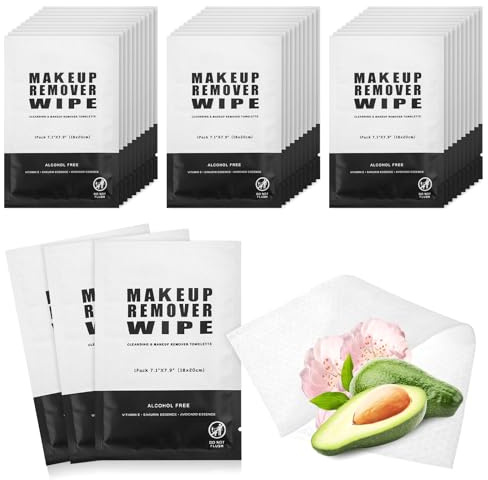 200 Count Makeup Remover Wipes Bulk Individually Wrapped Face Cleansing Wipes,Travel Towelette Makeup Remover Cloth for Face Cleansing Skin Care Remove Makeup(Black)