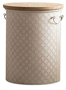 Kaffee-Endtisch Rustikaler Aufbewahrungsbehälter, Bauernhaus-Beistelltisch, Beistelltisch aus Metall, Kleiner Couchtisch, Hocker, osmanischer Sitz mit rundem Holzdeckel, 39,9 x 49,3 cm Beistelltisch
