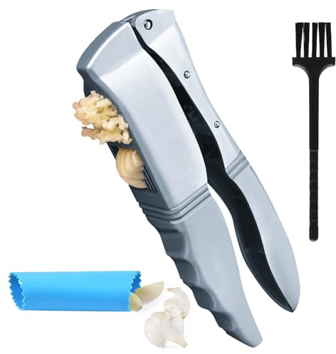 TAIHOBO 2-in-1-Knoblauchpresse mit Schäler, Hautentferner und Bürste, effiziente Knoblauchpresse für Paste und Scheiben, leicht zu reinigender Knoblauchwolf für Küche und Restaurant, 3 Stück