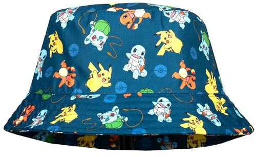 Pokemon Cappello da pescatore per ragazzi di età compresa tra 5 e 12 anni Cappello estivo per bambini Cappello da sole leggero e traspirante Regalo per ragazzi Blu scuro