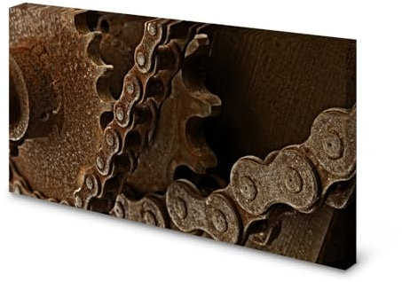 Magnettafel Pinnwand Bild Metall Zahnrad Kette Rost XXL gekantet Größe 60 x 40 cm Geheimfach