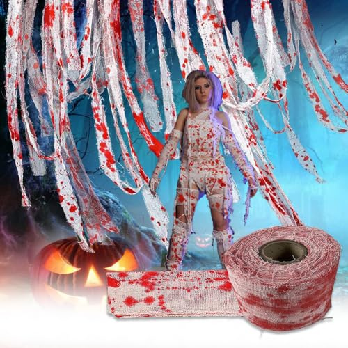 PañO de Sangre Aterrador de Halloween de Gasa Sangrienta Decoraciones de Halloween Suministros de Cosplay Gasa Manchada de Sangre para Patio Escaleras Accesorios para Fiestas en el Hogar