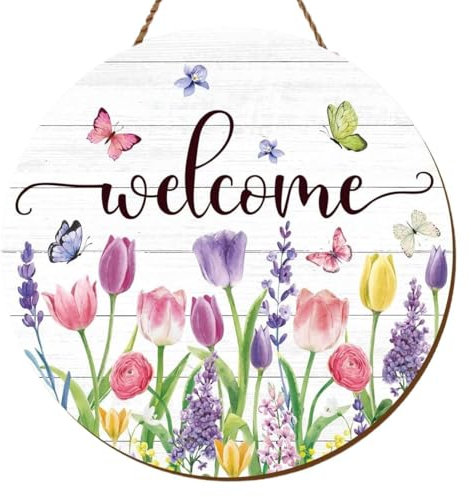 Namvo Summer Flower Welcome Door Sign Wildflower Wooden Hanging Sign Floral Butterfly Door Hanger Sign For Spring Summer Indoor Outdoor Farmhouse Home Porch Window Decor 11.8in