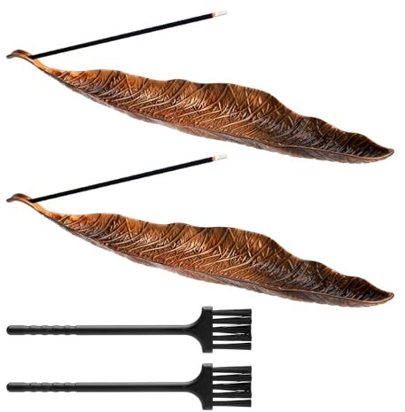 DAKLUNAR 2 Pezzi bronzo incenso titolare foglie di metallo, bruciatore di incenso Ash Catcher, cenere Adatto per bastoncini di incenso ideale per l'interior design meditazione yoga mini scopa inclusa