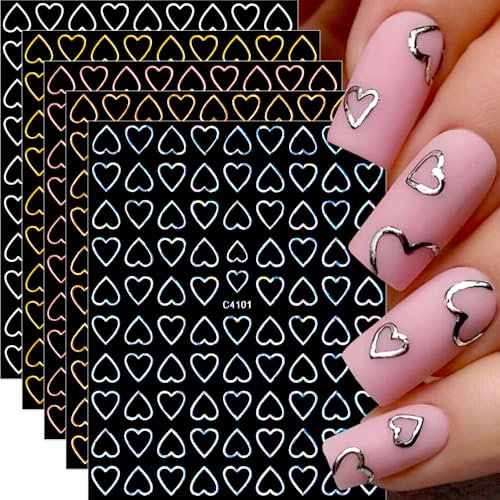 7 Farben Aushöhlen Herz Nagelaufkleber 3D Herzen Nagelfolie Selbstklebend Nagelsticker Valentinstag Nageldesign Nagel Sticker Nagel Zubehör Valentines Day Nail Sticker Bronzing Heart Nail Art Stickers