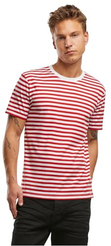 Brandit Jerseytröja för män, randig TS T-shirt, Röd-vit, S