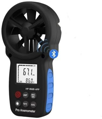 TIEOAXFT Anémomètre Portable Bluetooth 866B-APP, Compteur numérique de Vitesse du Vent, de débit d'air et de température, for CVC, extérieur, Voile