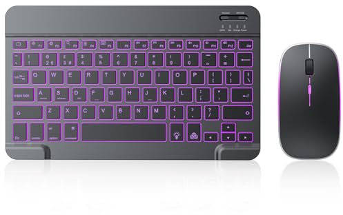 TECURS Bluetooth Keyboard and Mouse Set for iPad, Rechargeable, QWERTY UK Layout, 7-Color Backlit Wireless Keyboard Mouse for iPad 10th/9th/8th Gen/iPad Pro/Air/Mini/iPhone, Black