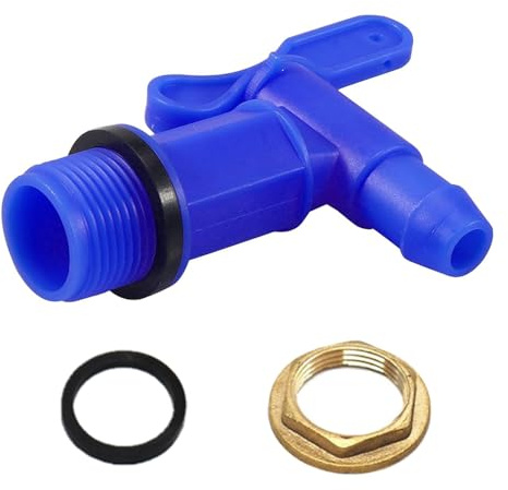 Grifo de tope de agua, conector de rosca de 25 mm estándar IBC Ton Bucket con cierre de alambre de latón para barril de lluvia, tanque, jardín (azul)