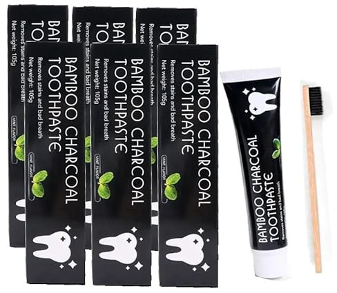 ISMA aktiverar tandkräm i bambukol, tandblekande tandkräm, vitnar naturligt tänderna, 105 g vardera, mintsmak, paket med 6 med en gratis borste