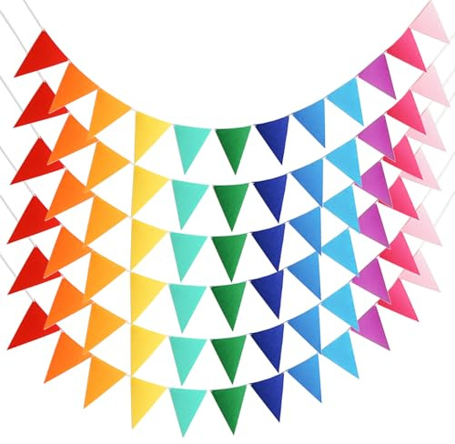 49ft Felt Bunting Banner, ZODKSNO Rainbow Fabric Triangle Flags 6 Packs Decoration Banners for Birthday Party Festival Decorations