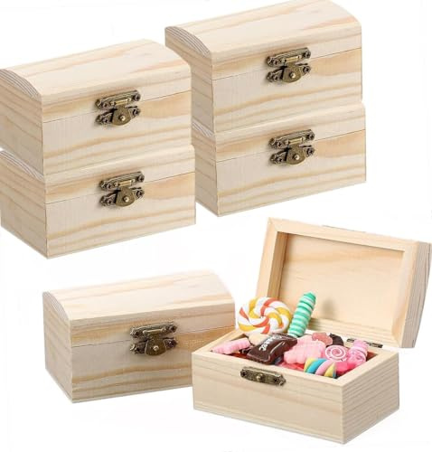Yitobici Holzkiste Klein,holzschatulle,kleine holzkiste, Hölzernes Schatztruhe Box, Rechteckige Holzschatzkiste, Mini Schatztruhe aus Holz, Bastelset Basteln, zur Aufbewahrung und Dekoration, 6 Stück