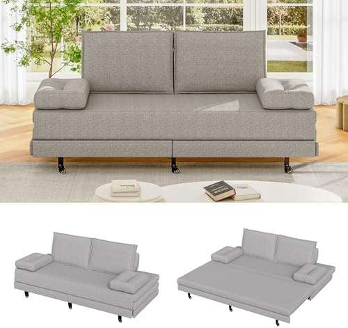DAHUEN Schlafsofa, 2-Sitzer Sofa mit Schlaffunktion, Schlafcouch Ausziehbar, Moderne Couch Loungesofa aus Leinenstoff, Sofa für Wohnzimmer/Schlafzimmer (Dunkelgrau)