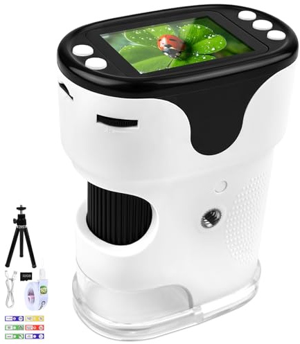 Vankarr Microscopio Bambini Portatile,1000X Microscopio Digitale,con 2.0 IPS Pollici ＆ 8 LED Luce,USB Ricaricabile,per Casa e Esterni, Regalo di Natale per Bambini 3-12 Anni