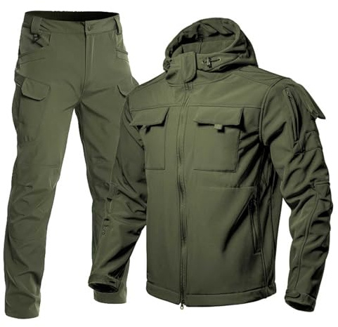 ZDSUHYIW Tactical Angleranzug Herren 2 Teilig Regenjacke Cargo Hose Warm Winter Uniform Zweiteiliges Skianzug Set Militär Anzug Männer Outdoor Jagdbekleidung Sportanzug Fleece Winteranzug