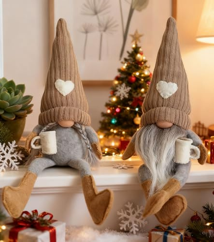 Drasohuija 2 stycken kaffegonkar tomte plyschdocka, kaffe tomte dekoration, handgjord svensk plysch café, dvärg, lyckotomt, kaffeälskare, presenter för café, kök, hemmakontor, dekorationer