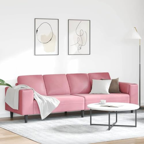 QJBSAVVA Rosa Samt 4-Sitzer Sofa Modernes Schlafsofa mit samtweichem Bezug und konischen Beinen Höhenverstellbar leicht zu pflegen für Wohnzimmer Jugendzimmer und Balkon