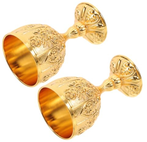 BESPORTBLE Lot de 2 Gobelets Dorés Vintage en Alliage Métallique Coupes Médiévales Compactes et Résistantes aux Chocs Petits Calices Rétro pour Boissons et Décoration Intérieure Style