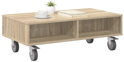 vidaXL Sido bord med hjul Sonoma-ek 90 x 50 x 30 cm Konstruerat trä