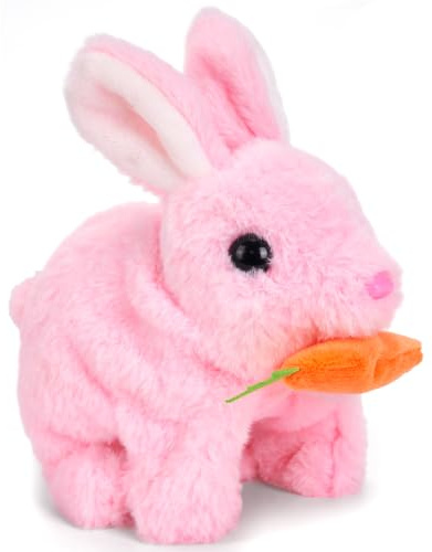 Asslye Elektrischer Osterhase Plüschtier, Interaktives Kaninchen mit Geräuschen & Beweglichen Ohren, Hüpfendes Spielzeug für Ostergeschenk, Krabbelnder Stoffhase für Kinder ab 1 2 3 Jahre