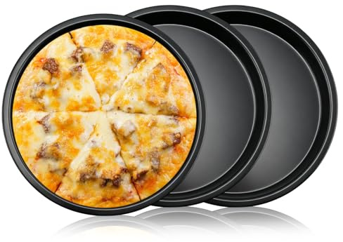 YTSMFL 3 Stück Pizzablech rund 28 cm, Schwarzes Pizzablech Rund Mittlere Kapazität Antihaftbeschichtung Pizzapfanne für Backofen Backen
