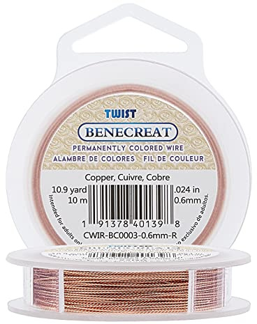 BENECREAT 22 Gauge/0.6mm Twist Copper Wire 10 Meters Tarnish Resistant Red Copper Wire for Crafts Jewelry Making