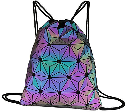 MilyaDE Geometrische Sporttasche Rucksack mit Tunnelzug Leuchtend Turnbeutel Reflektierend Jutebeutel Sportbeutel Strandbeutel Gymbag Gymsack, 32 * 40cm