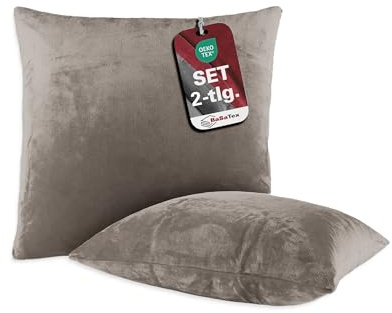 BaSaTex Plüsch Kissenbezug, 2er Pack, 50x50 cm, Taupe | Winter Plüsch, Kuschelig Weich, Öko_Tex Zertifiziert, Cashmere-Touch